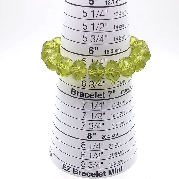 Women's Bracelet Handmade Faceted Lime Green Glass Crystal Beaded Stretch Bangle - Picture 4 of 5